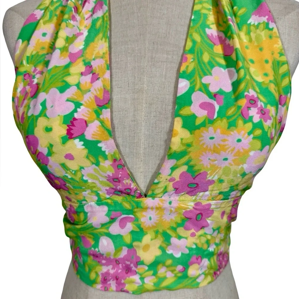 With Jean Rendezvous Floral Halter Wrap Top in Honeysuckle - Picture 8 of 16